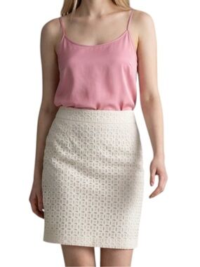 Banana Republic White Cotton Embroidered Lace‎ Skirt Size 10 Cottage